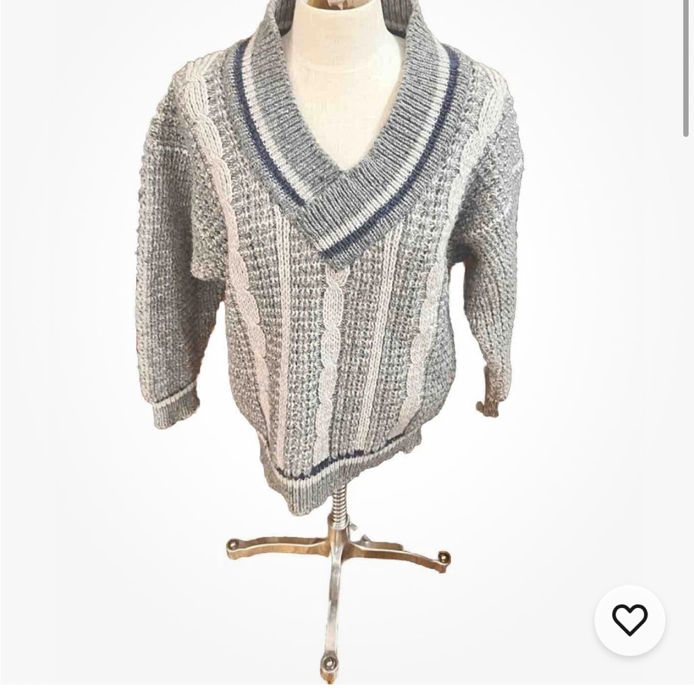 Country Knitwear Ireland Sweater Mens Size 38 Gray/Blue Wool Knit V-Neck